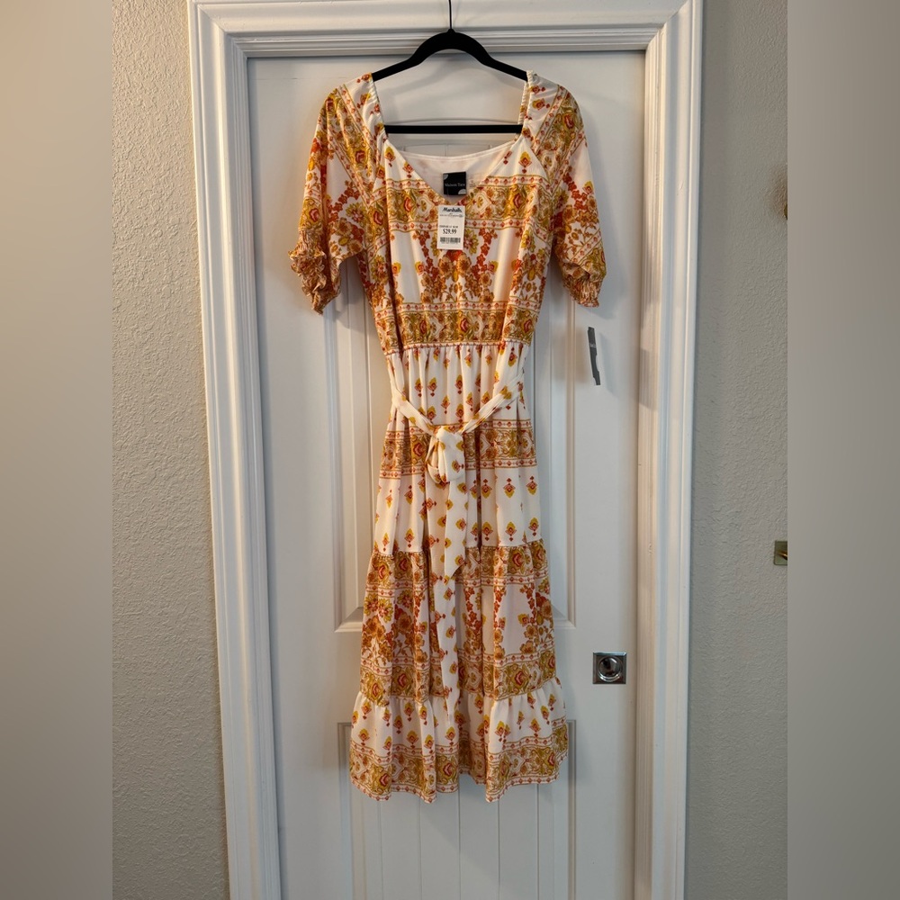 Maison Tara Orange and Cream Midi Dress